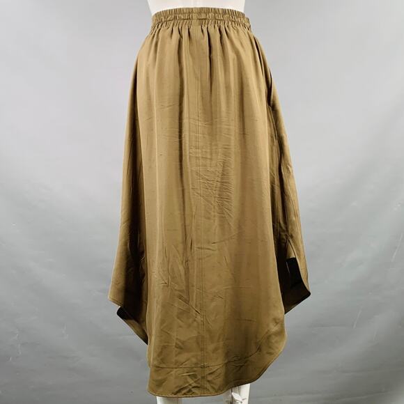 LOEWE Size 4 Green Olive Silk Elastic Waistband Asymmetrical Hem Skirt - Picture 2 of 8